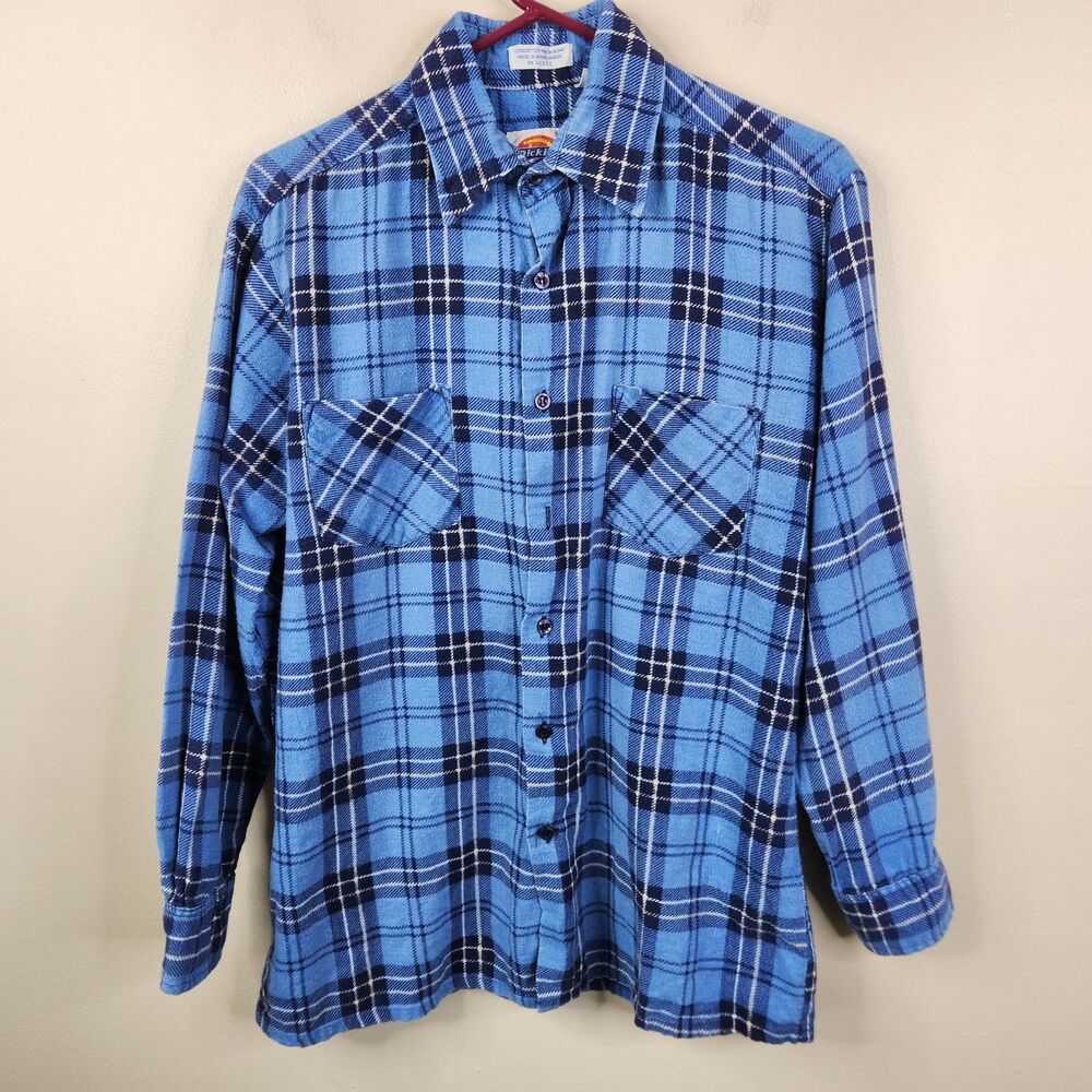 Dickies Vintage 70s 80 Mens LS Plaid 2 Chest Pocket PreShrunk Cotton Flannel M